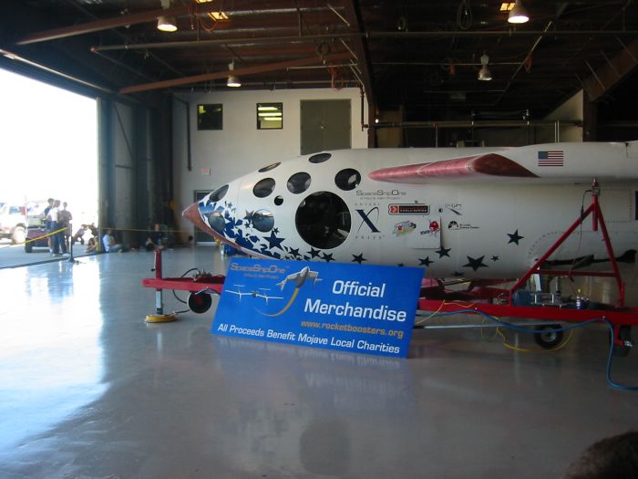 SpaceShipOne parked in the hangar