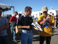 Matthew showing off the prototype of the SpaceShipOne model